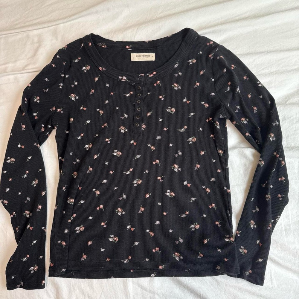Lucky Brand Dark Navy Floral Henley Top
